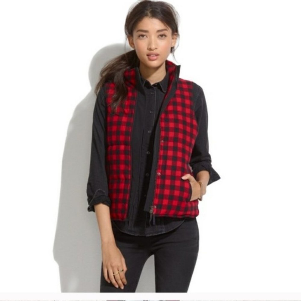 Madewell Fireside Vest in Buffalo Plaid with Sherpa Fleece, Size XS